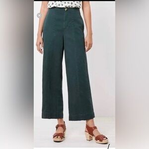 LOFT pants linen cotton blend green wide leg cropped high waisted size 6